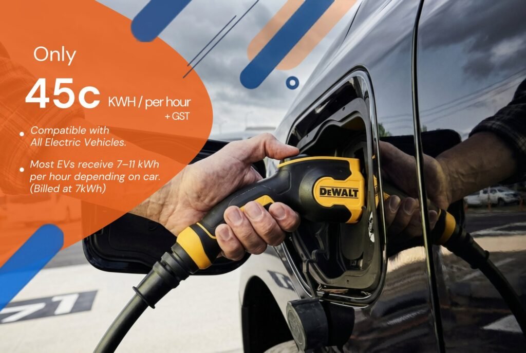 EV charging at East Coast Parking near Brisbane cruise terminal – 45c + GST per kWh