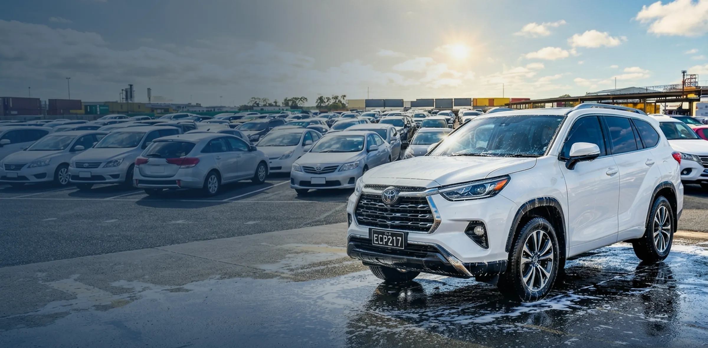 Freshly washed white SUV at East Coast Parking cruise terminal car park